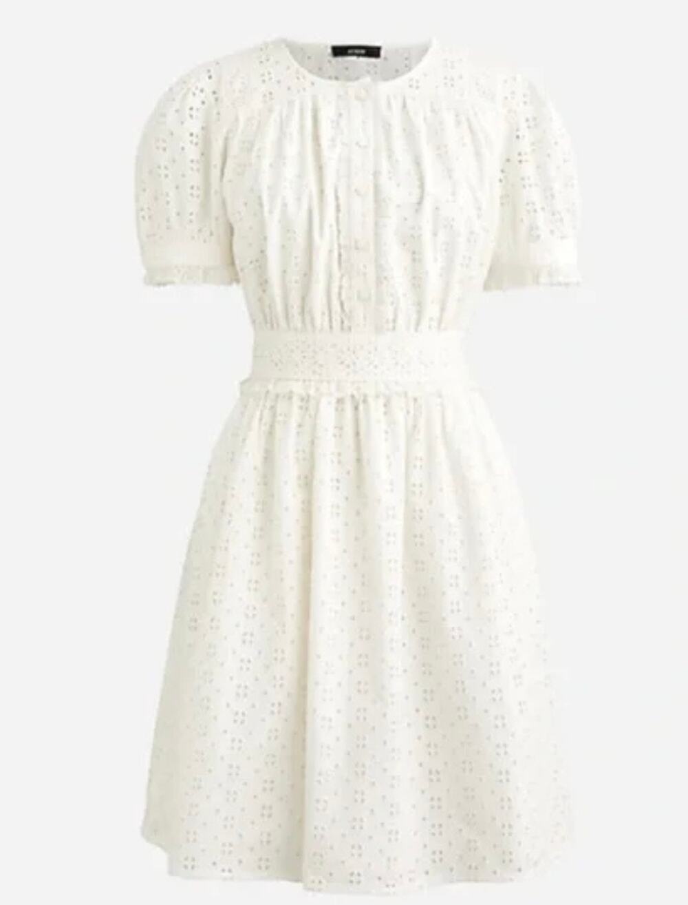 J Crew Cotton Eyelet Button Front Pockets Short Ruffle Sleeve Ivory Mini Dress 4